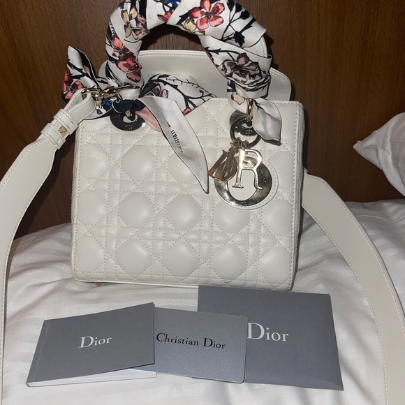 Christian Dior Lady bag small with handle scarves. Certificates for all 3 items. - Picture 2 of 10